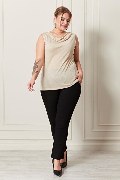 Seamoda Μεγάλο μέγεθος Degaje γιακά Glitter Αμάνικο 4 Εποχών Άνετη Χρήση Κομψή μπλούζα