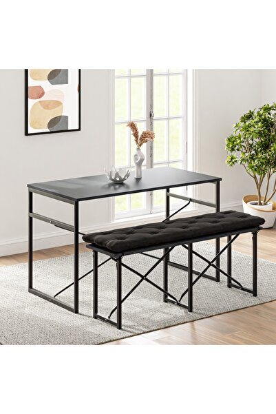 eportatif Masa Takımı Bench Bank Minderli Masa Seti 120x60 Mutfak ve Yemek Ma...