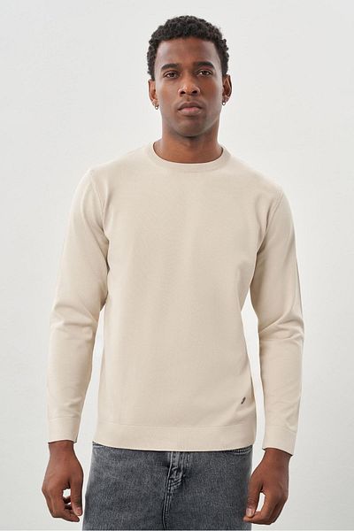 İmza Stone Color Long Sleeve Knitted Crew Neck Cotton Slim Fit Slim Fit Knitwear 1012245151