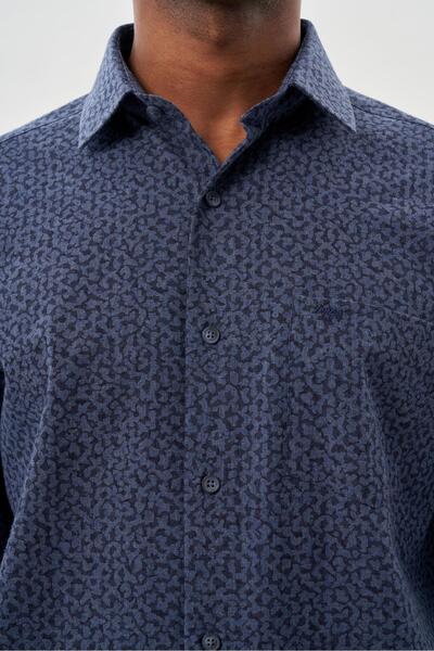 İmza Темно-синя довга сорочка з кишенями Classic Comfort Fit з бавовни 1004245215