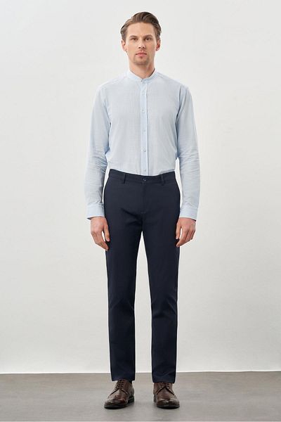 İmza Dark Navy Blue Cotton Side Pocket Casual Slim Fit Chino Trousers 1003245168