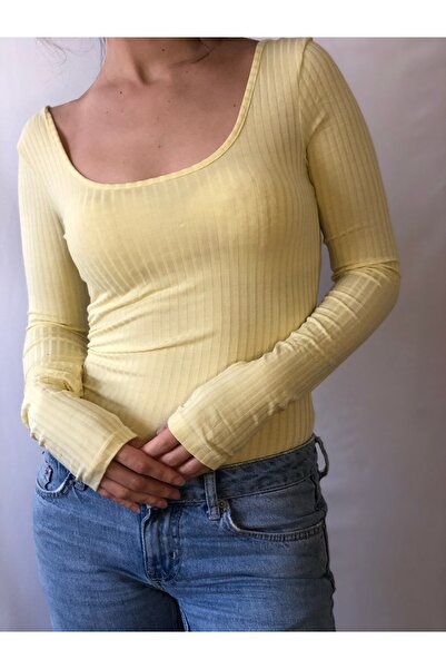 Butik Derin Yuvarlak Yaka Bluz Butter Yellow