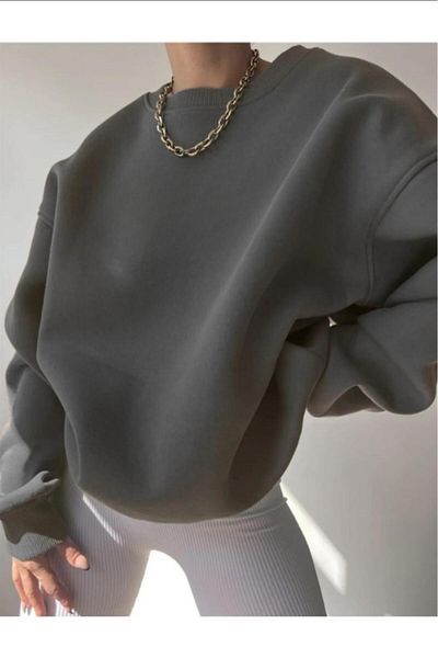 NO 601 Women's Dark Gray Crew Neck Hoodless Sweat