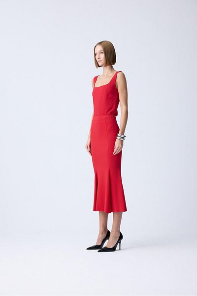 rue. Midi Length Red Fish Skirt