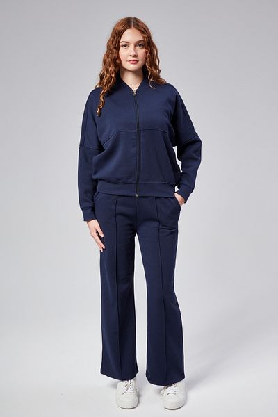 M MOONCOVER Women's 3 Thread Raised Soft Fabric Bottom Top Tracksuit Set Navy Blue