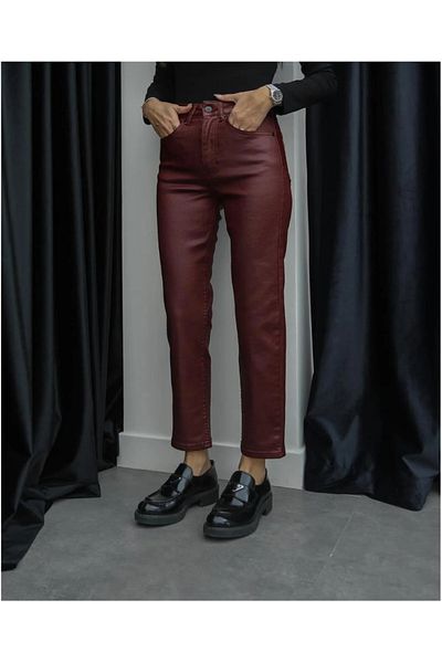 ALYA BUTİK Claret Red Waxed Jeans