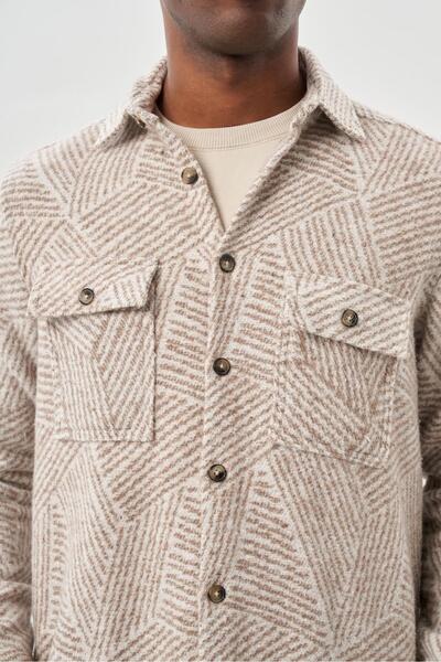 İmza Μπεζ μακρυμάνικο πουκάμισο από βαμβακερό κλασικό άνετο πουκάμισο με κάλυμμα τσέπης από γαμπαρντίνα 1004245167