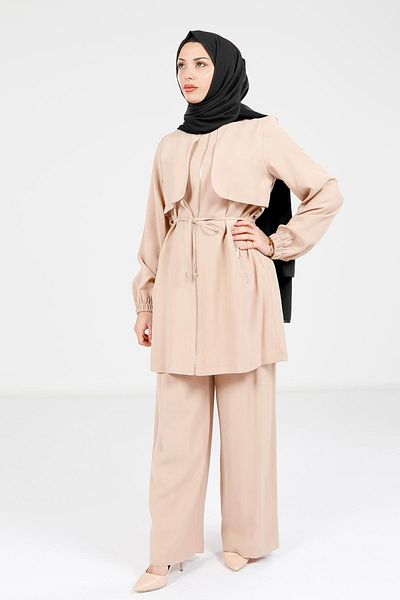 Beyza Beige Jacket and Trousers Set - 9183