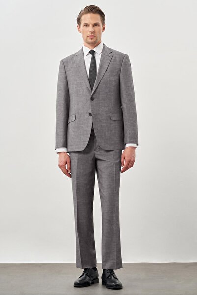 İmza Gri Kendinden Mono Yaka Çift Yırtmaç 2 Düğme 4 Drop Comfort Fit Classic ...