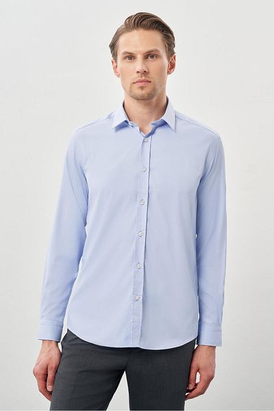 İmza Cămașă albastră elastică slim fit - mânecă lungă, guler dur, fără buzunar 1004245223 _301