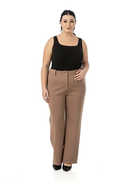 DISENTIS MODEST Plus Size Elastic Waist Back Pipe Leg Classic Mink Trousers
