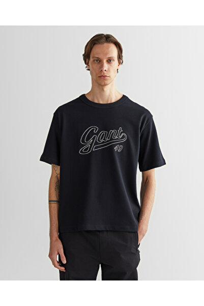Gant Erkek Siyah Relaxed Fit Bisiklet Yaka Logolu T-Shirt