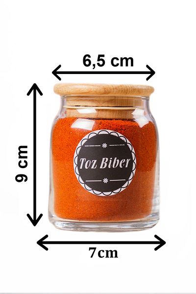 KRM HOME 6 Pieces Wooden Glass Jars with Wooden Spoons and Wooden Lids 300 Cc-6 Pieces Spice Set with Black Label