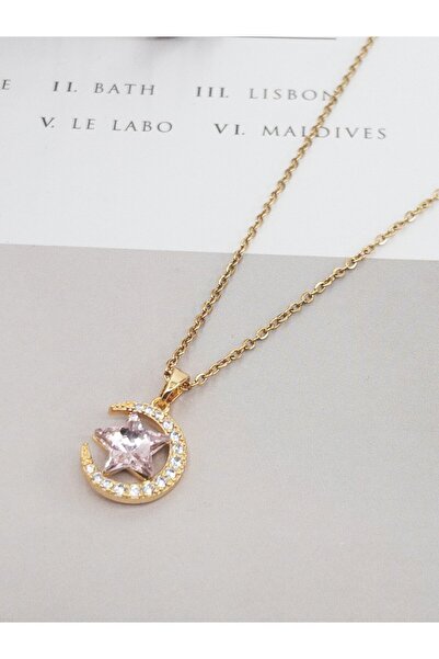 Siya Silver Mor Taşlı Ay Yıldızlı Çelik Kolye