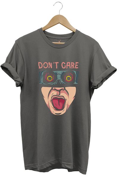 WİDİ Unisex Don't Care Text Printed Κομψό σχέδιο 100% βαμβακερό γκρι μπλουζάκι με λαιμόκοψη