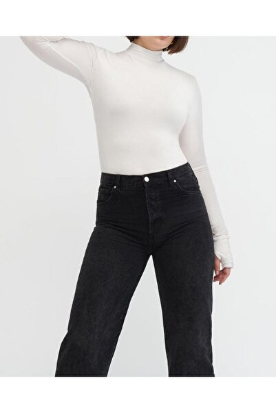 MADAM SHİLA White Darkalıp Slimfit Cotton Half Turtleneck Finger Detail Blouse Long Sleeve Interlock Blouse