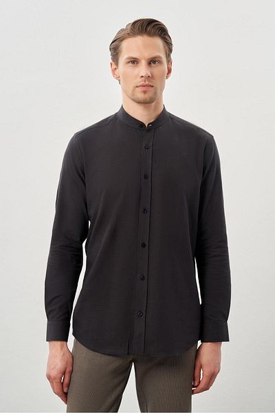 İmza Πουκάμισο με γιακά Μαύρο Slim Fit - Μακρυμάνικο, Χωρίς Τσέπη, Βαμβακερό 1004245270 _001