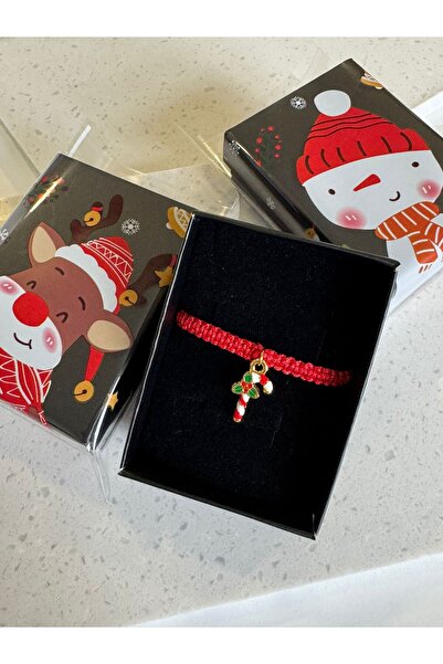 MITH SB TAKI YILBAŞI TEMALI ALTIN KAPLAMA CHARM  ÖRGÜ BİLEKLİK - KIRMIZI