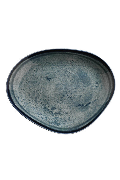 MuratogluHome Bone Galaxy 30cm - Blue Stone Serving Plate with Flat Plate