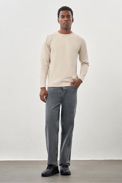 İmza Stone Color Long Sleeve Knitted Crew Neck Cotton Slim Fit Slim Fit Knitwear 1012245151