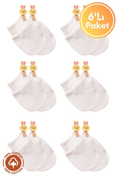Miniel 6 Pairs of Unisex Baby Gloves - Organic Cotton Combed Newborn Set