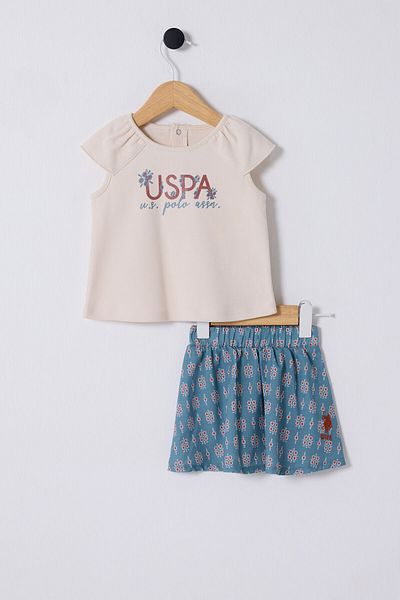U.S. Polo Assn. قاعدة. بولو أسن. طقم طفلة كريمية