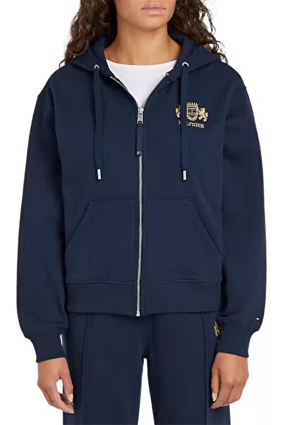 Tommy Hilfiger Kadın Fermuarlı Kapüşonlu Sweatshirt - Lacivert