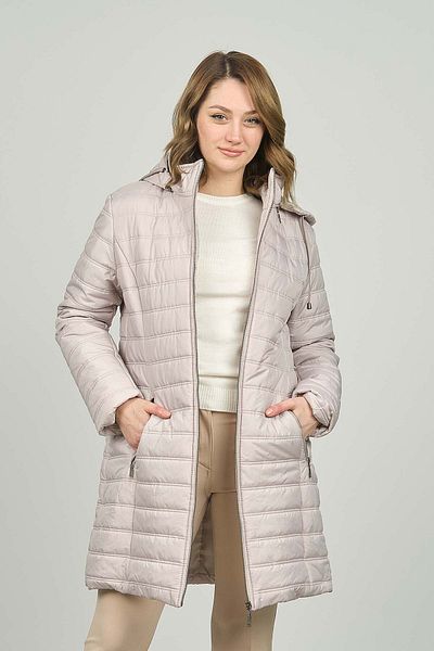 Veger Quilted Coat 3422 - Women'S, Hood and Double Pockets, Stone Color
