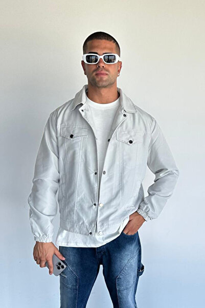 ADEGO Ecru Pocketed Shirt Collar Snap Fastener Sports Jacket