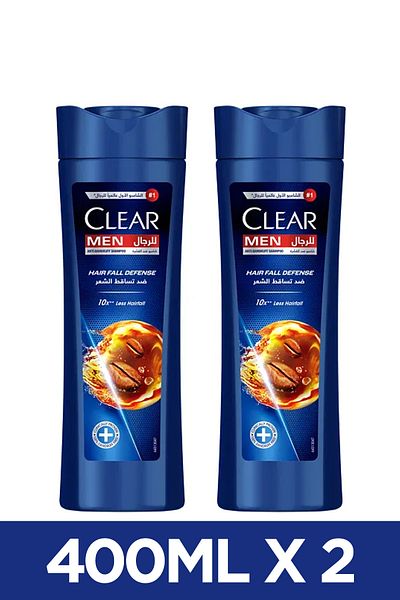 Clear Shampoo For Men, Anti Dandruff Shampoo, Hair Fall Defense, 10x Less Hair Fall, 400ml X2