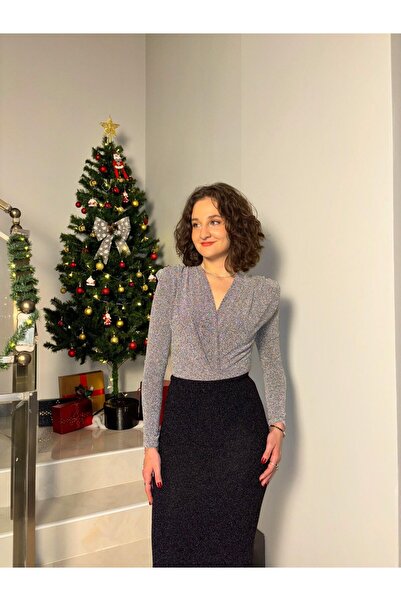 Butik Ασημί διπλό πέτο Κορμάκι με βάτα κουμπώματα και κολάρο