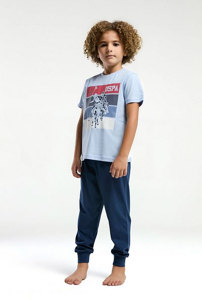 U.S. Polo Assn. Costum de pijama albastru cu maneca scurta pentru baietel