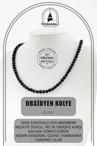 OSMANLI DOĞAL TAŞ Unisex Obsidyen 6 mm Dizi Doğal Taş Kolye