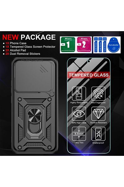 m.tk moveteck حافظة متوافقة مع هاتف Xiaomi Mi 14T & Mi 14T Pro مع غطاء حماية منزلق للكاميرا + مجموعة زجاجية واقية للشاشة