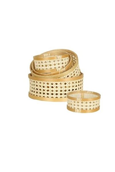 Evdema Çok Amaçlı Rattan Hazeranlı Krem 5'li Tepsi Seti AK.JJ0006