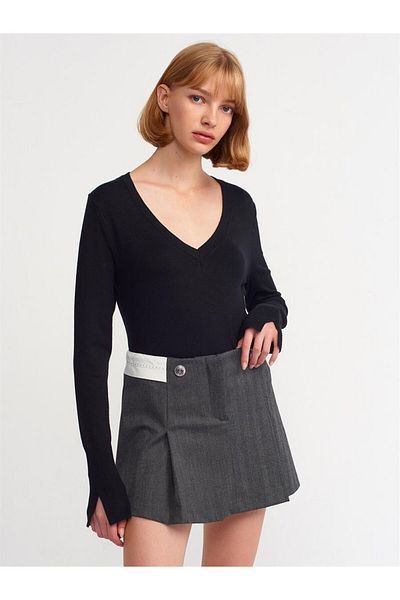 Dilvin 10427 Dilvin V-Neck Slit Sweater