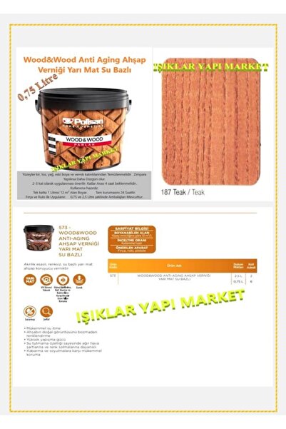 Polisan Ahşap Verniği -Su Bazlı -Vernik -Yarımat -Antiaging -0,75Litre(0,850K...