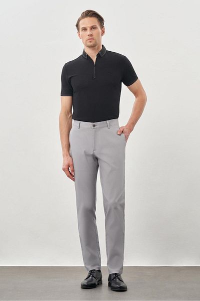 İmza Γκρι βαμβακερές πλαϊνές τσέπες Casual Comfort Fit Chino παντελόνι 1003245169