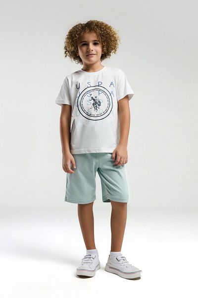 U.S. Polo Assn. قاعدة. بولو أسن. بدلة برمودا بيضاء للأولاد