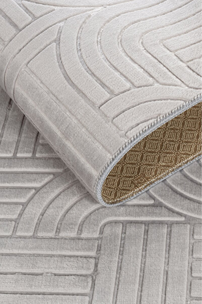 Adalıpanda Halı Modern Desenli, Bambu Dokulu, Kaymaz Tabanlı, Yıkanabilir 4 M...