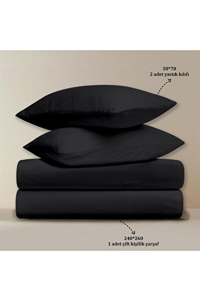Evim 100% Cotton Akfil Flat Sheet Set 240X260 cm Black