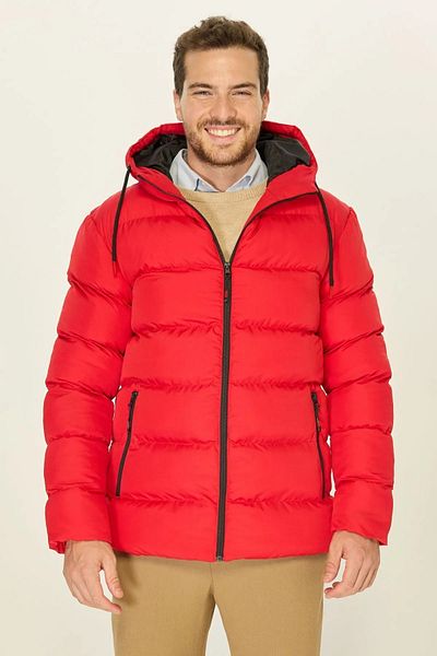D1fference Men's Red Lined Windproof Hooded down Jacket