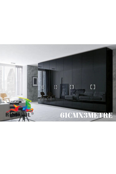 RİMAFOL Parlak Siyah Yapışkanlı Folyo Mutfak Dolap Ve Mobilya Kaplama Folyosu 61CMX3METRE