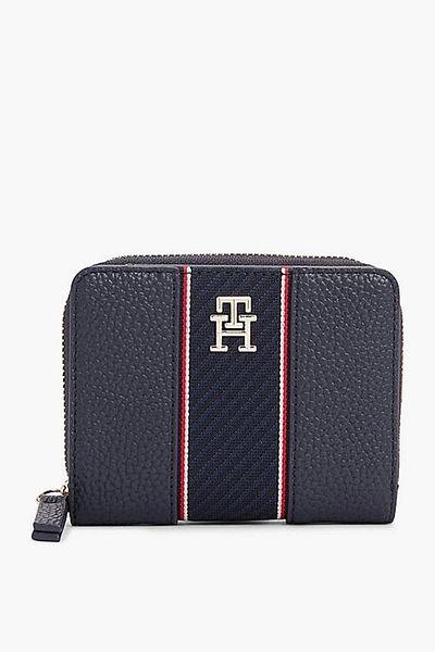 Tommy Hilfiger Women's Stripe Stripe Monogram Logo Leather Blue Wallet with Extra Card Holder Section Zipper Closure Aw0Aw16