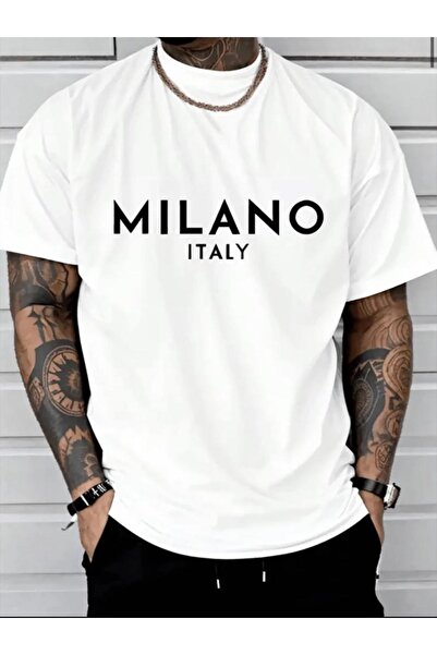 CAST COLLECTİON Ανδρικό μπλουζάκι με στάμπα Milano σε λευκό χρώμα