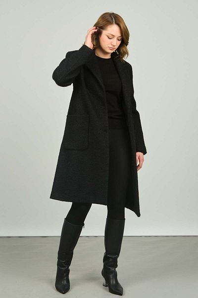 Veger Wool Plush Coat - Comfortable Fit, Snap Closure, Black 3464