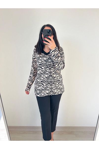 charamela Women's Plus Size Zebra Print V-Neck Blouse-Bgb80