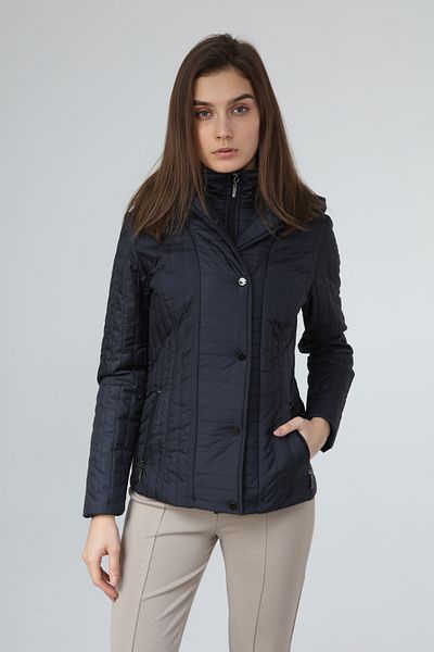 Veger Navy Blue Women's Coat - Zipper Detail and Snap Hood 3388