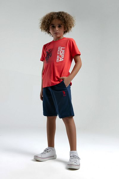 U.S. Polo Assn. قاعدة. بولو أسن. بدلة برمودا حمراء للأولاد