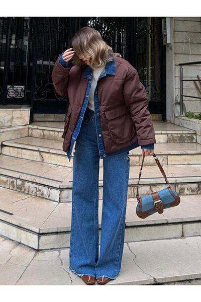 My Blog Brown Denim Detailed Large Pocket Coat-00666